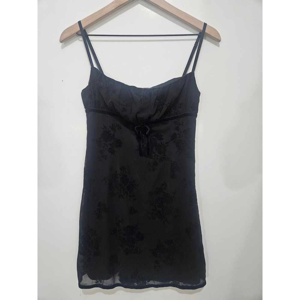 Princess Polly Black Floral Burnout Mini Dress Velvet Bow Strappy Womens Size 4